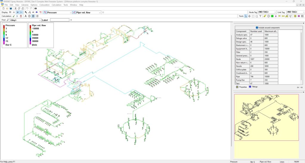 PIPENET Spray/Sprinkler software hydraulic analysis of firewater systems